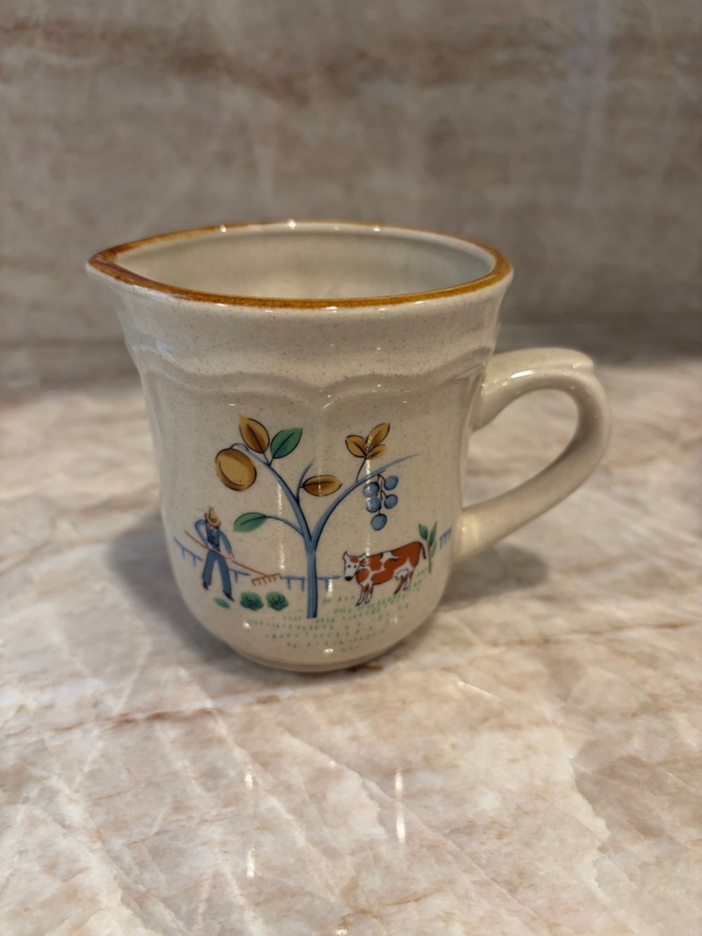 Creamer Stoneware Farmhouse Mug with Hand-Painted Motif